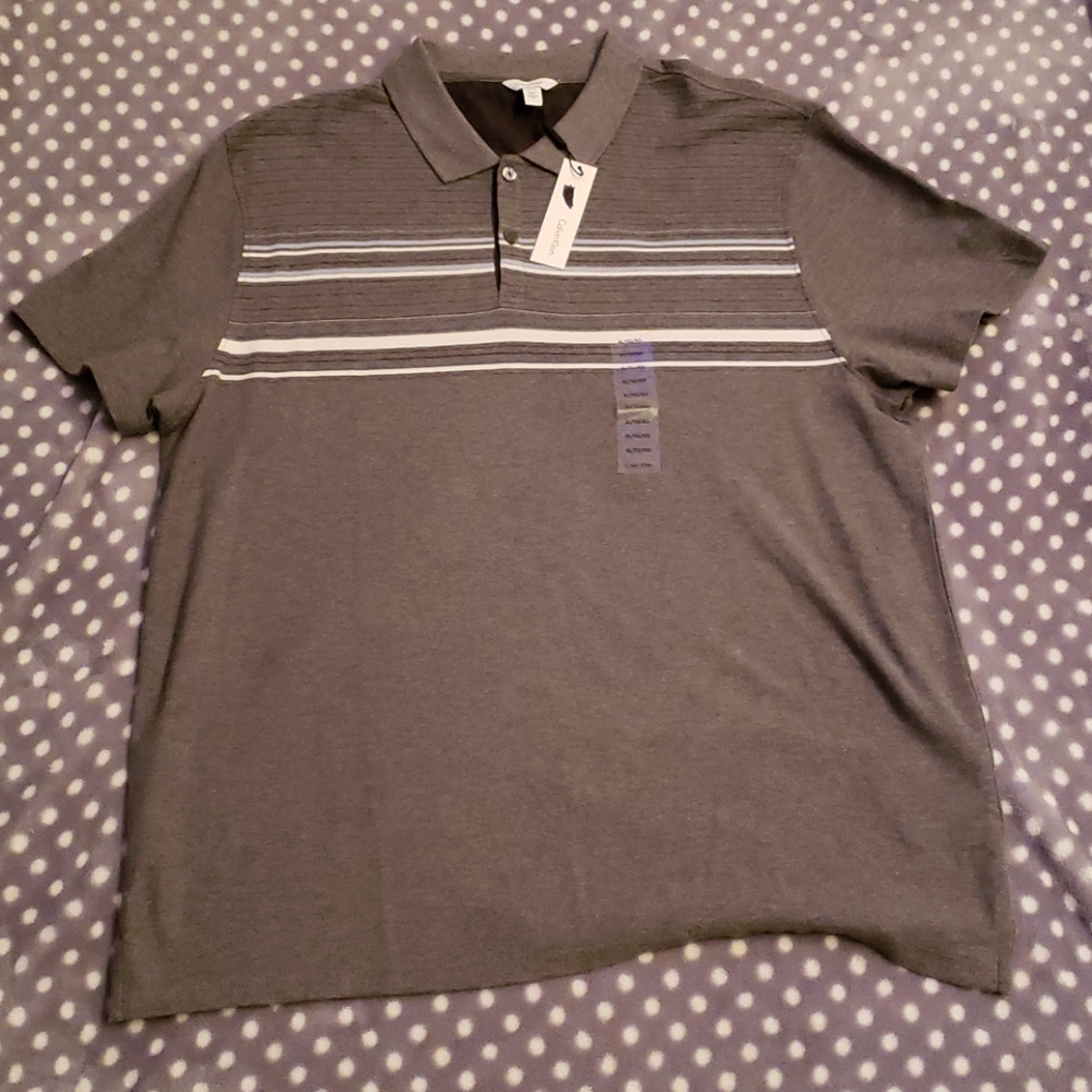 Calvin klein XL short sleeve polo gray striped